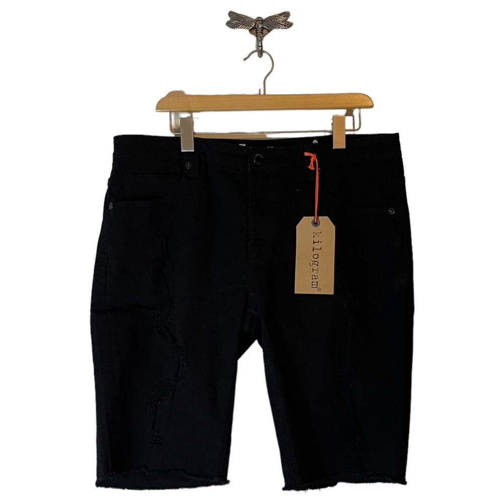 NEW Kilogram Jet Black Distressed Jean Shorts Men’s Size 34 NWT